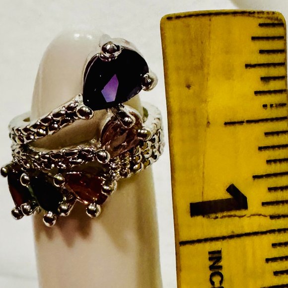 Spiral Fashion Ring MultiColor Rhinestones CZ Diamonds Silver Tone Metal SZ 5.75 - Picture 1 of 6